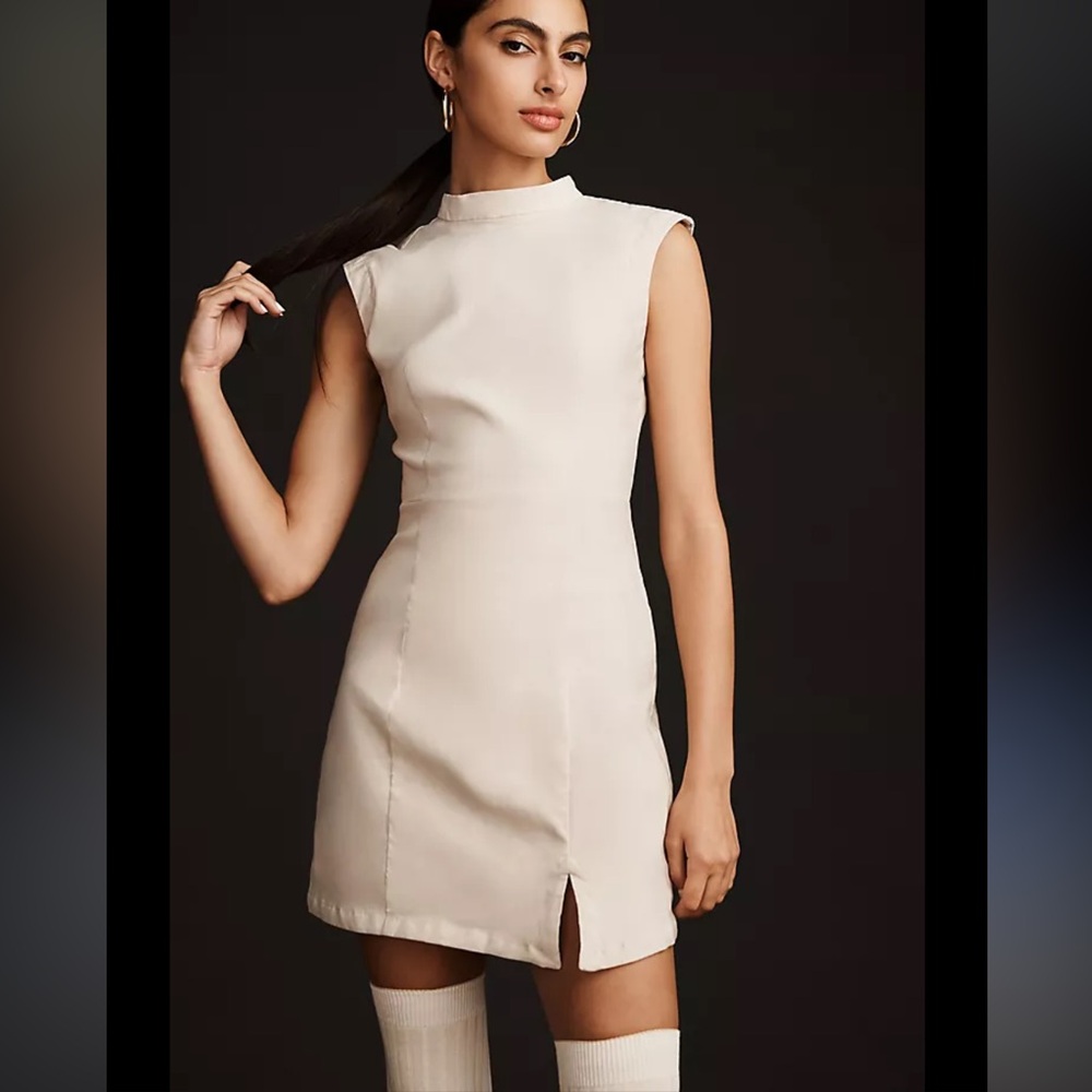 Anthropologie Mock-Neck Sleeveless Seamed Mini Dress